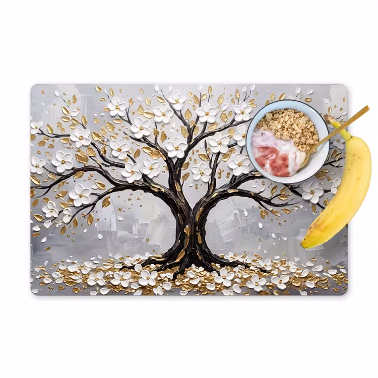 Salvamantel – 6 piezas - Árbol - Flores - Naturaleza - Abstracto - Blanco — 1