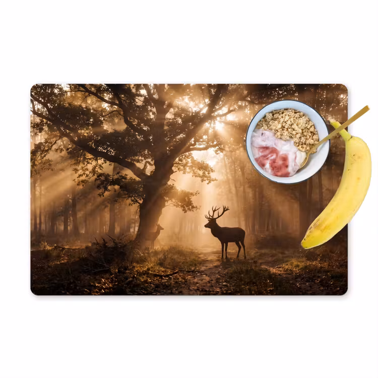 Salvamantel – 6 piezas - Ciervo - Bosque - Niebla - Naturaleza - Oro — 1