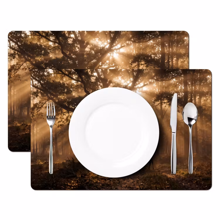 Salvamantel – 6 piezas - Ciervo - Bosque - Niebla - Naturaleza - Oro — 2