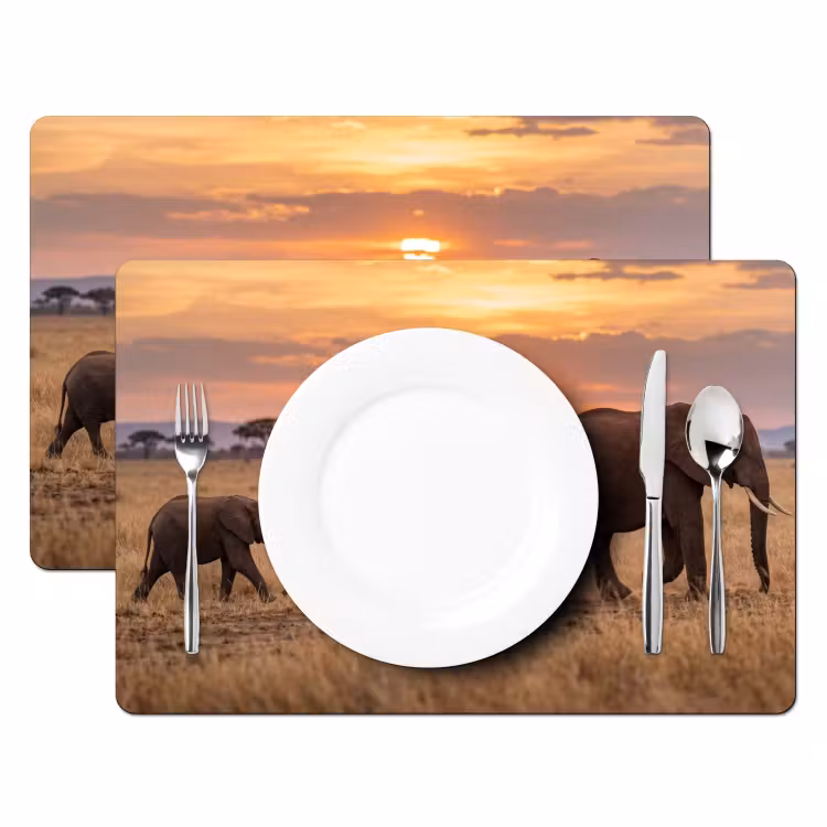 Salvamantel – 6 piezas - Elefantes - Sabana - Atardecer - África - Cálido — 2