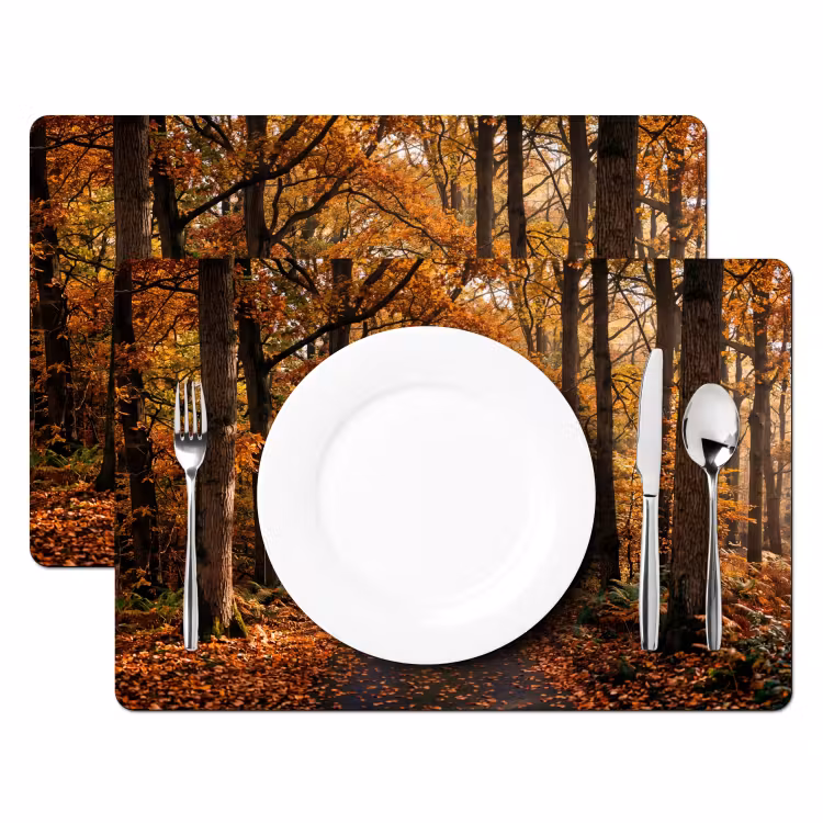 Salvamantel – 6 piezas - Senda forestal - Bosque otoñal - Hojas - Naranja - Nostálgico — 2