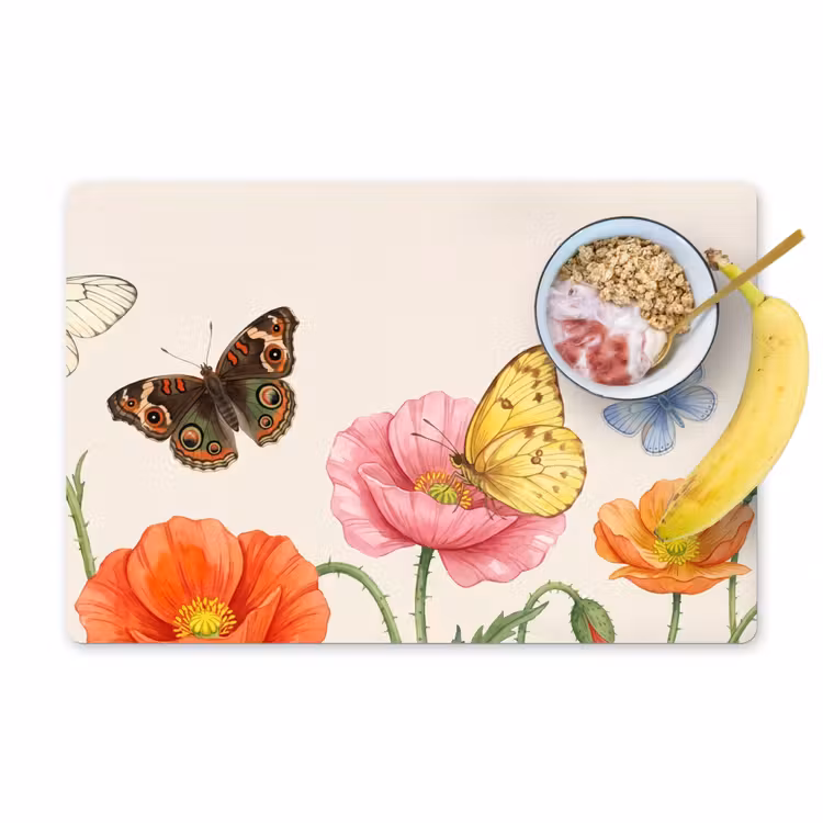 Salvamantel – 6 piezas - Mariposas - Amapolas - Ilustración - Colorido — 1