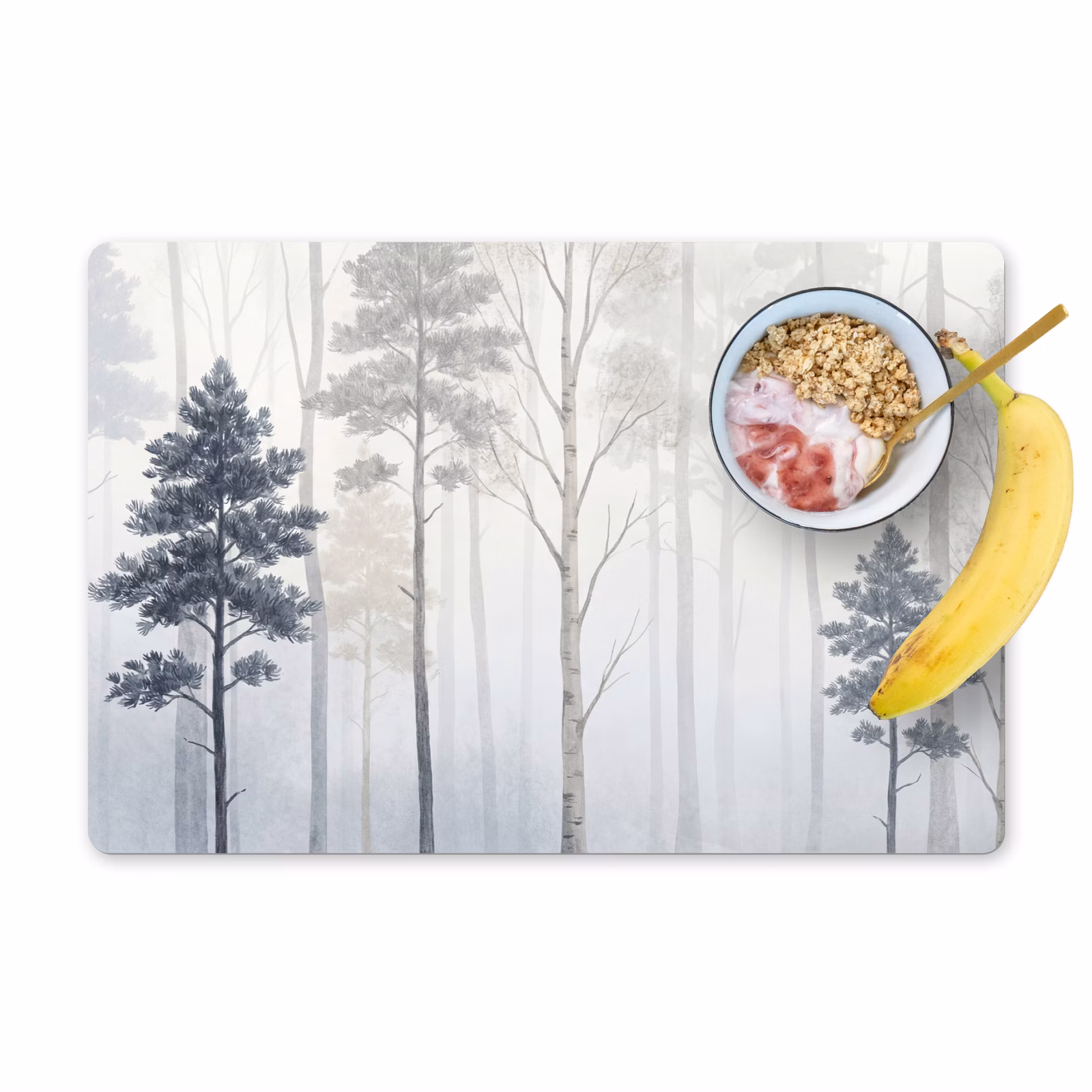 Salvamantel – 6 piezas - Bosque - Árboles - Niebla - Naturaleza - Ilustración - Gris — 1