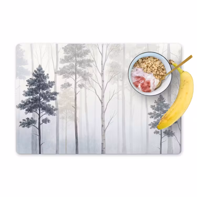 Salvamantel – 6 piezas - Bosque - Árboles - Niebla - Naturaleza - Ilustración - Gris — 1