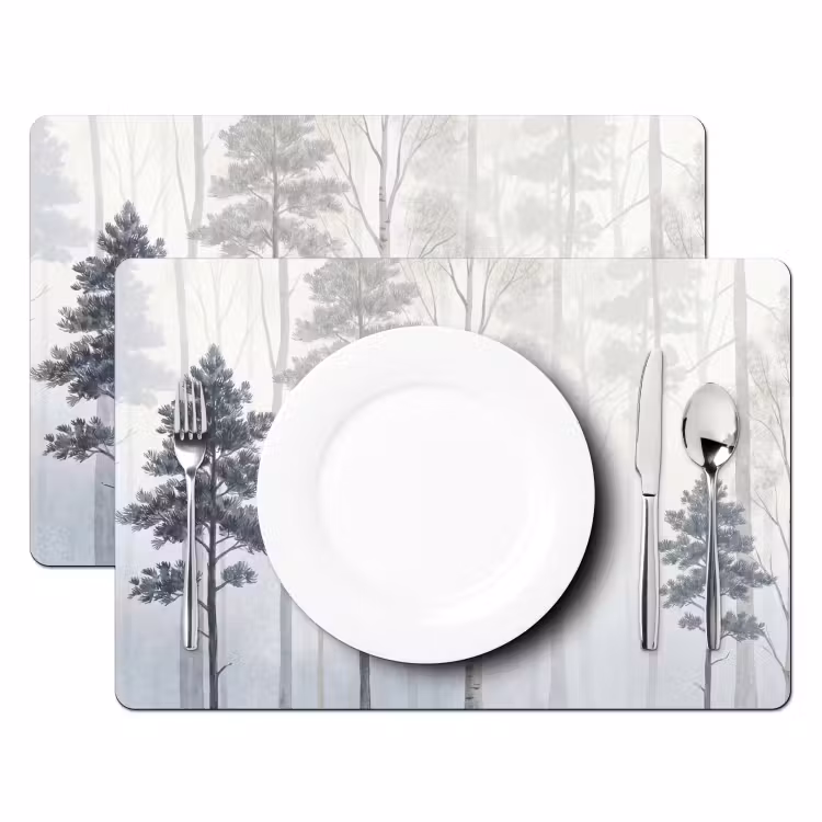 Salvamantel – 6 piezas - Bosque - Árboles - Niebla - Naturaleza - Ilustración - Gris — 2