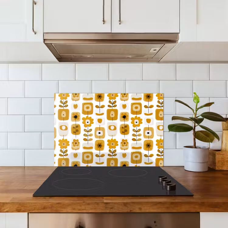 Salpicaderos de cocina - Retro - Abstracto - Flores - Amarillo ocre — 3