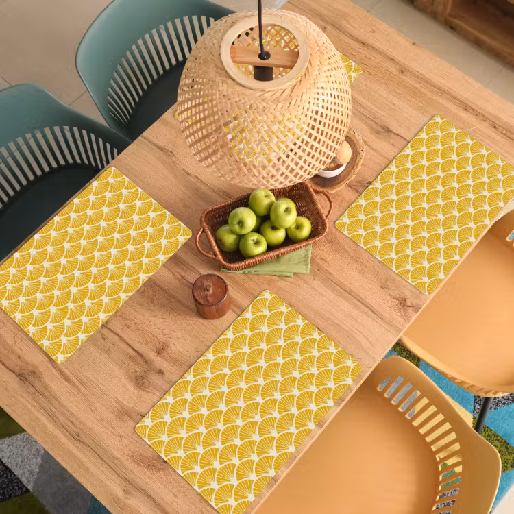 Salvamantel – 6 piezas - Abanicos - Art Déco - Retro - Amarillo ocre — 3