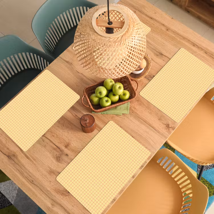 Salvamantel – 6 piezas - Cuadrados - Cuadrícula - Minimalista - Amarillo - Rosa — 3