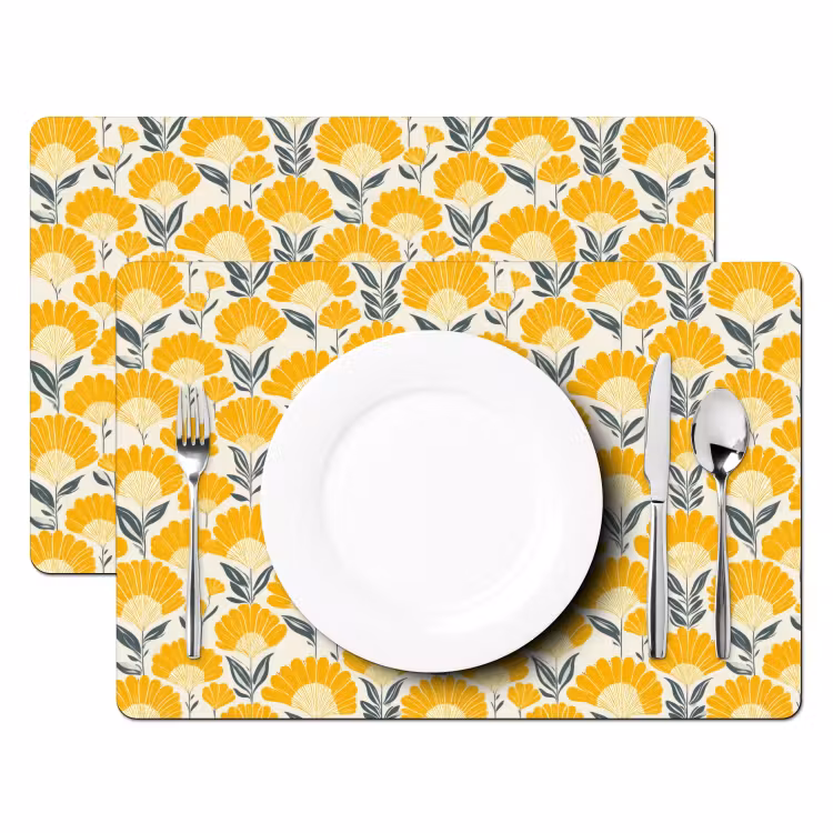 Salvamantel – 6 piezas - Flores - Retro - Botánico - Amarillo ocre - Gris — 2