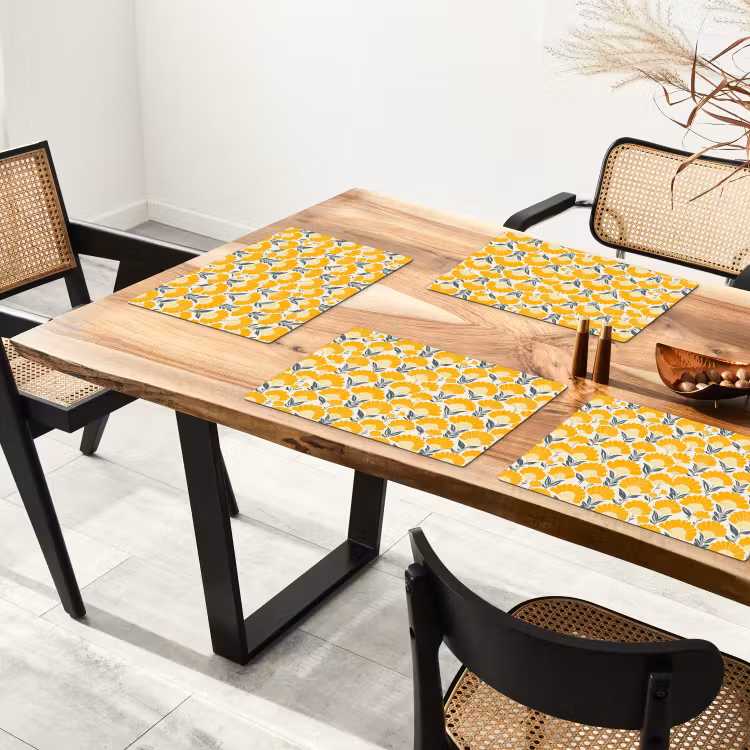Salvamantel – 6 piezas - Flores - Retro - Botánico - Amarillo ocre - Gris — 4