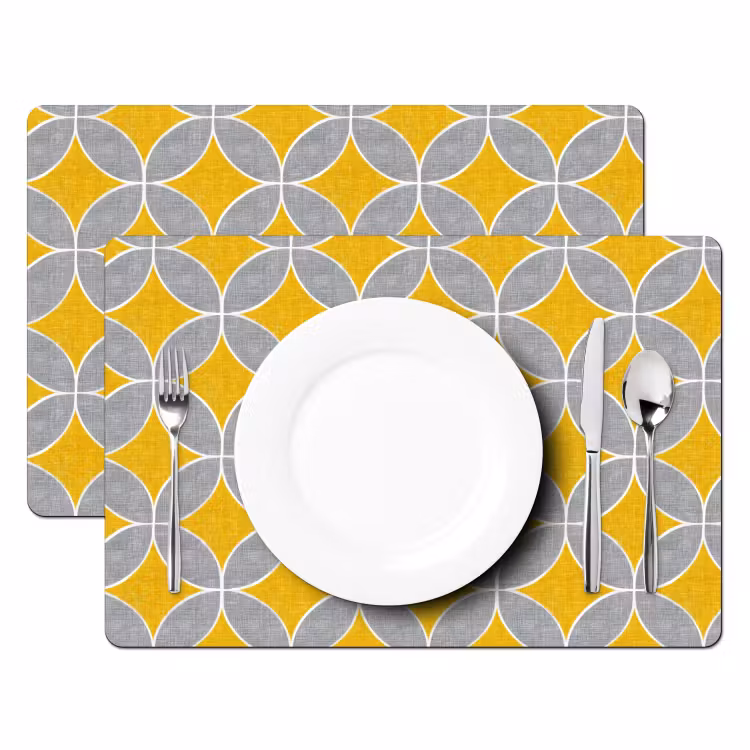Salvamantel – 6 piezas - Geométrico - Círculos - Textura - Gris - Amarillo — 2