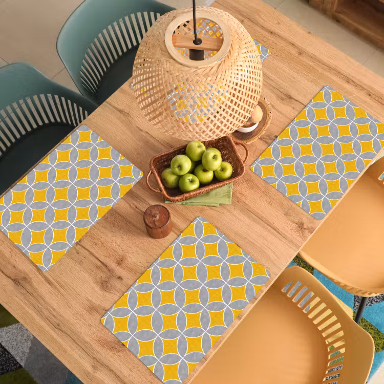Salvamantel – 6 piezas - Geométrico - Círculos - Textura - Gris - Amarillo — 3