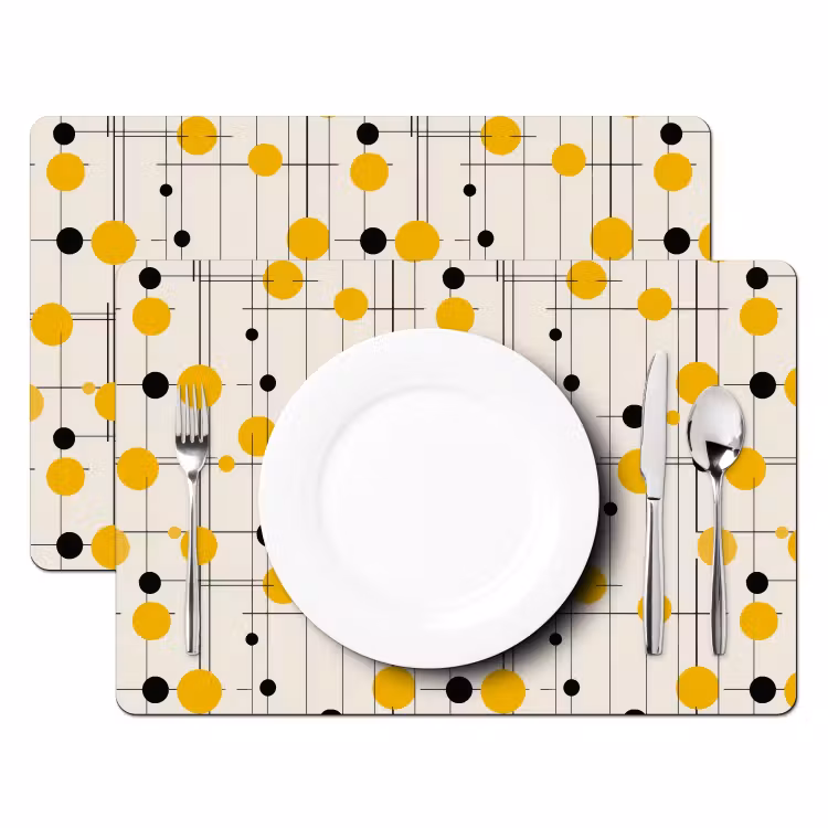 Salvamantel – 6 piezas - Geométrico - Retro - Líneas - Amarillo ocre - Negro — 2