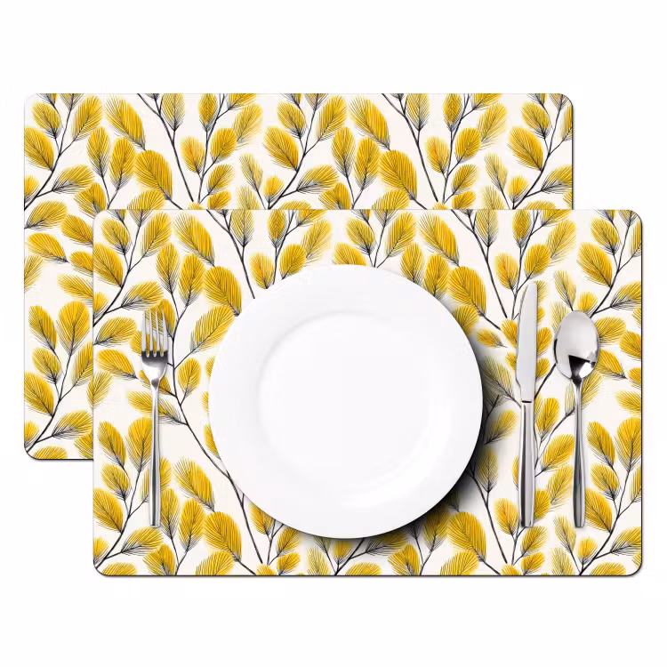 Salvamantel – 6 piezas - Hojas - Botánico - Elegante - Amarillo - Negro — 2