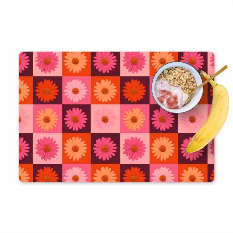Salvamantel – 6 piezas - Margaritas - Tablero de ajedrez - Retro - Rosa - Naranja — 1