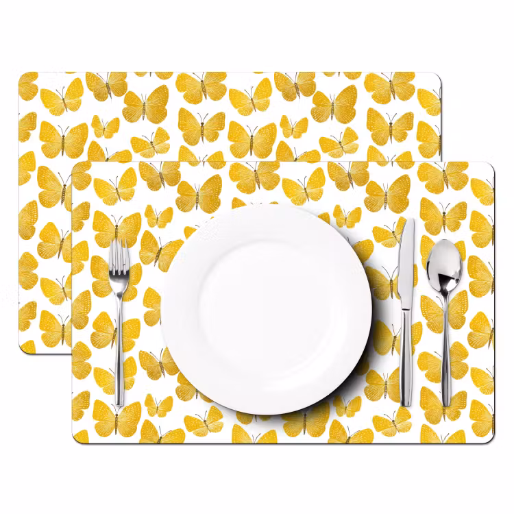 Salvamantel – 6 piezas - Mariposas - Botánica - Ilustración - Amarillo - Blanco — 2