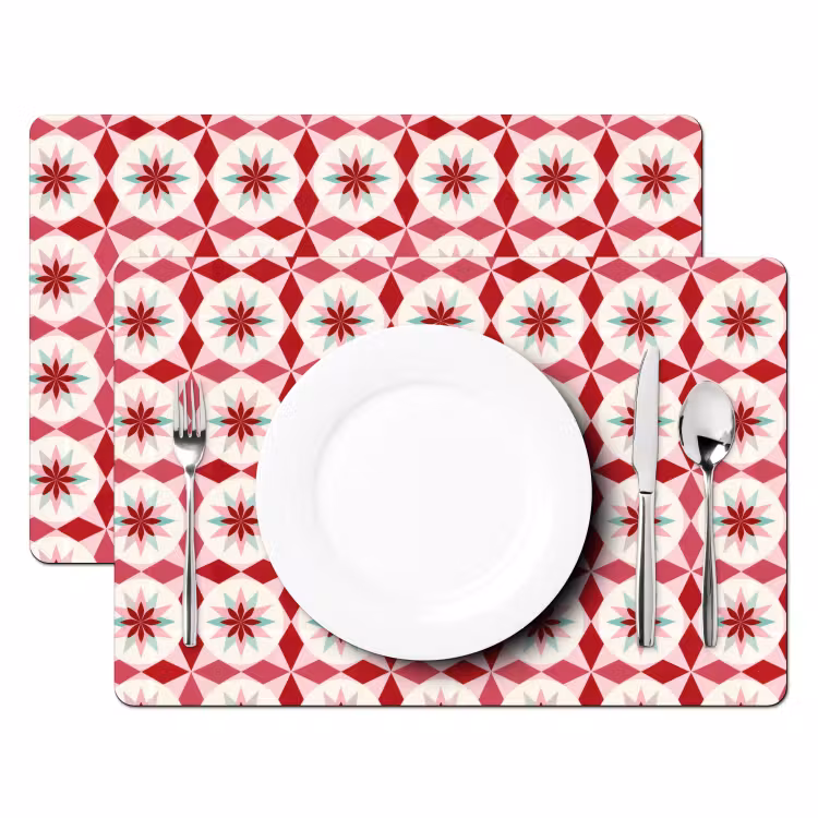 Salvamantel – 6 piezas - Patrón de azulejos - Estrellas - Retro - Rosa - Verde menta — 2