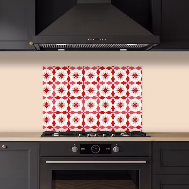 Salpicaderos de cocina - Patrón de azulejos - Estrellas - Retro - Rosa - Verde menta — 5