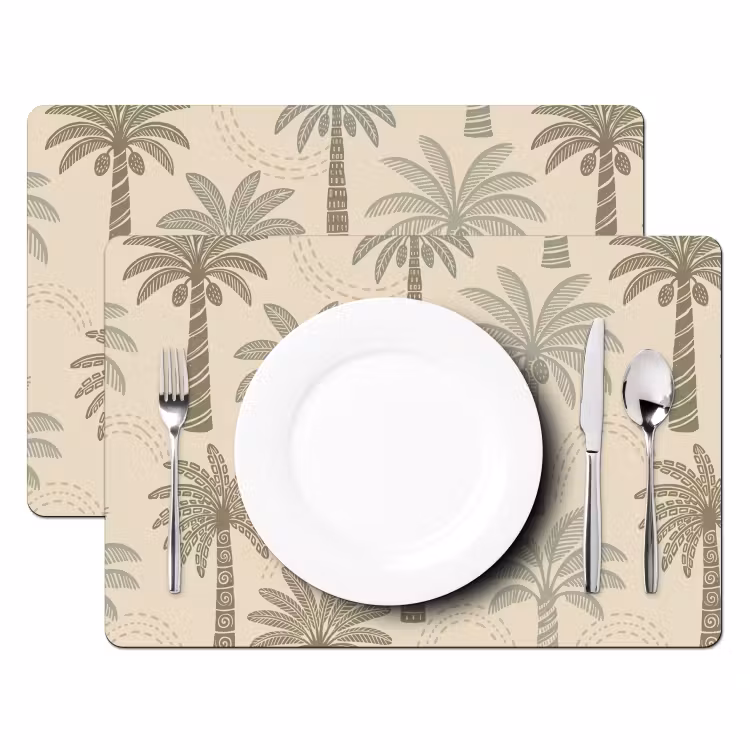 Salvamantel – 6 piezas - Palmeras - Estampado - Tropical - Beige — 2