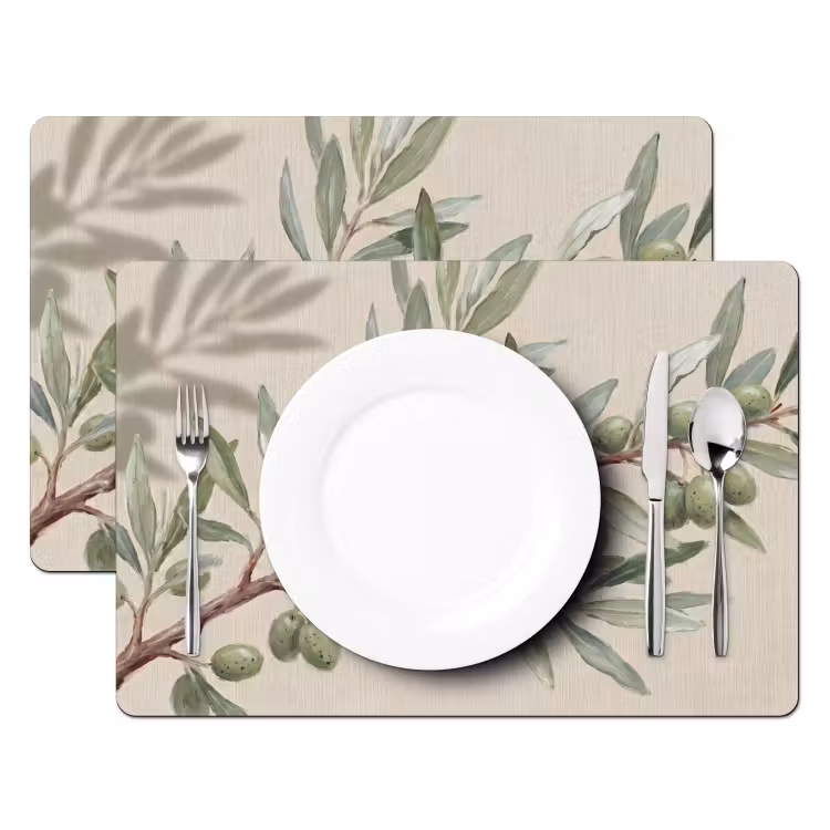 Salvamantel – 6 piezas - Rama de olivo - Hojas - Naturaleza - Verde - Beige — 2