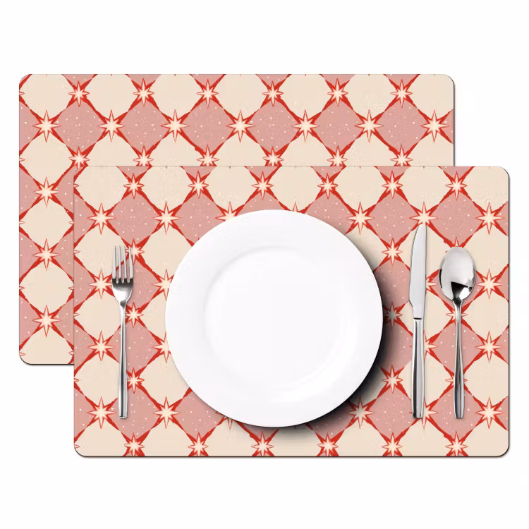 Salvamantel – 6 piezas - Rombos - Estrellas - Vintage - Rosa antiguo - Rojo — 2