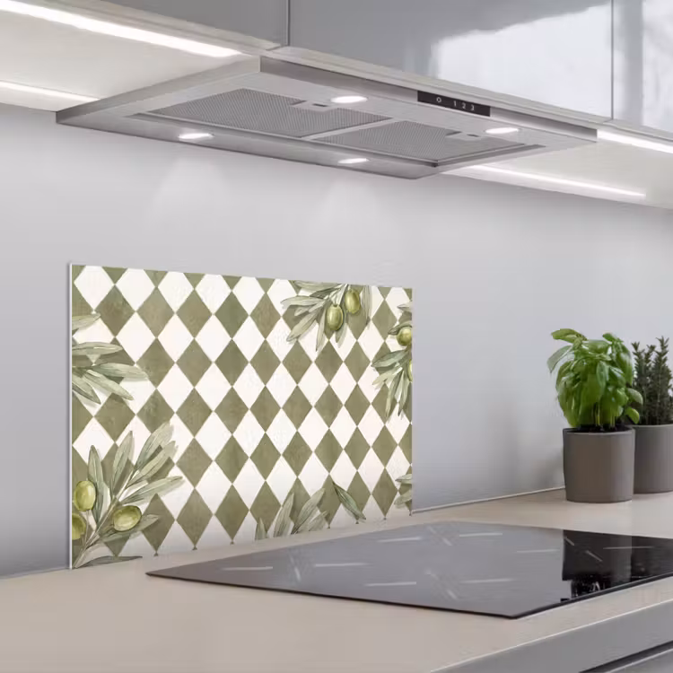 Salpicaderos de cocina - Planta - Ramas de olivo - Acuarela - Mediterráneo - Verde — 1