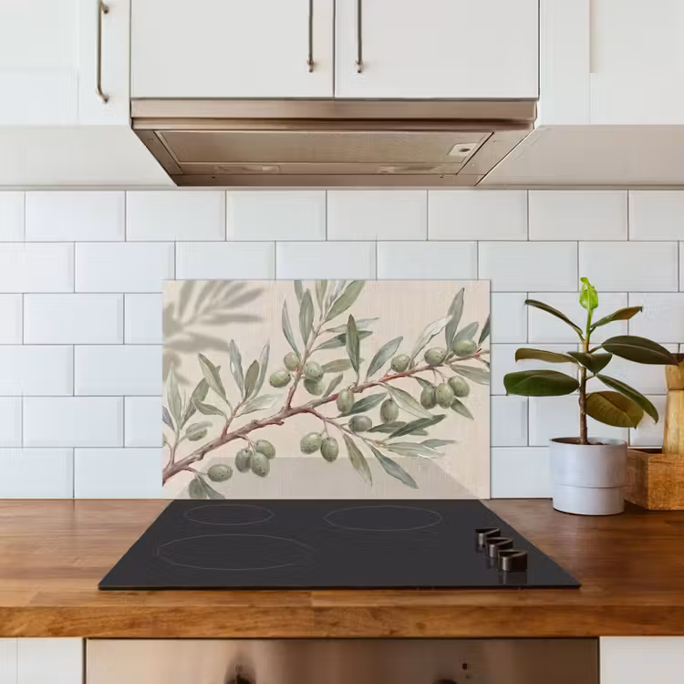 Salpicaderos de cocina - Rama de olivo - Hojas - Naturaleza - Verde - Beige — 3