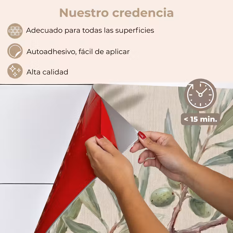 Salpicaderos de cocina - Rama de olivo - Hojas - Naturaleza - Verde - Beige — 4