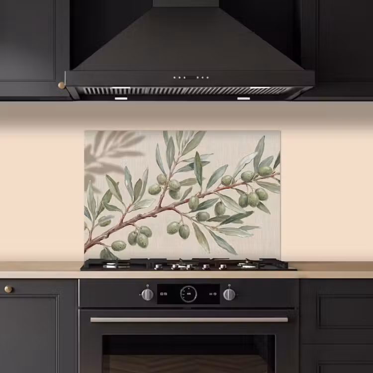 Salpicaderos de cocina - Rama de olivo - Hojas - Naturaleza - Verde - Beige — 5