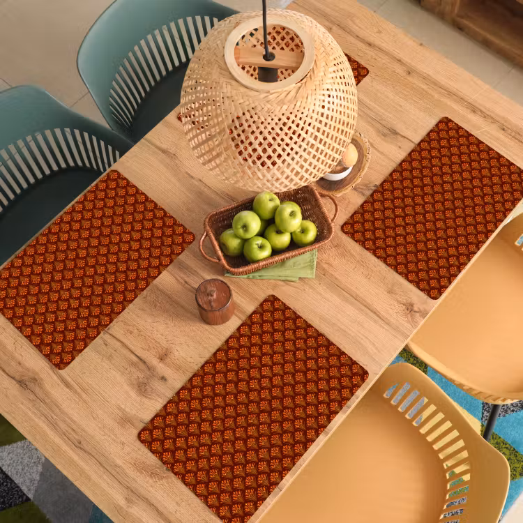 Salvamantel – 6 piezas - Abanicos - Art Déco - Botánico - Marrón rojizo - Naranja — 3