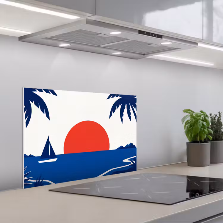 Salpicaderos de cocina - Puesta de sol - Mar - Palmera - Tropical - Moderno — 1