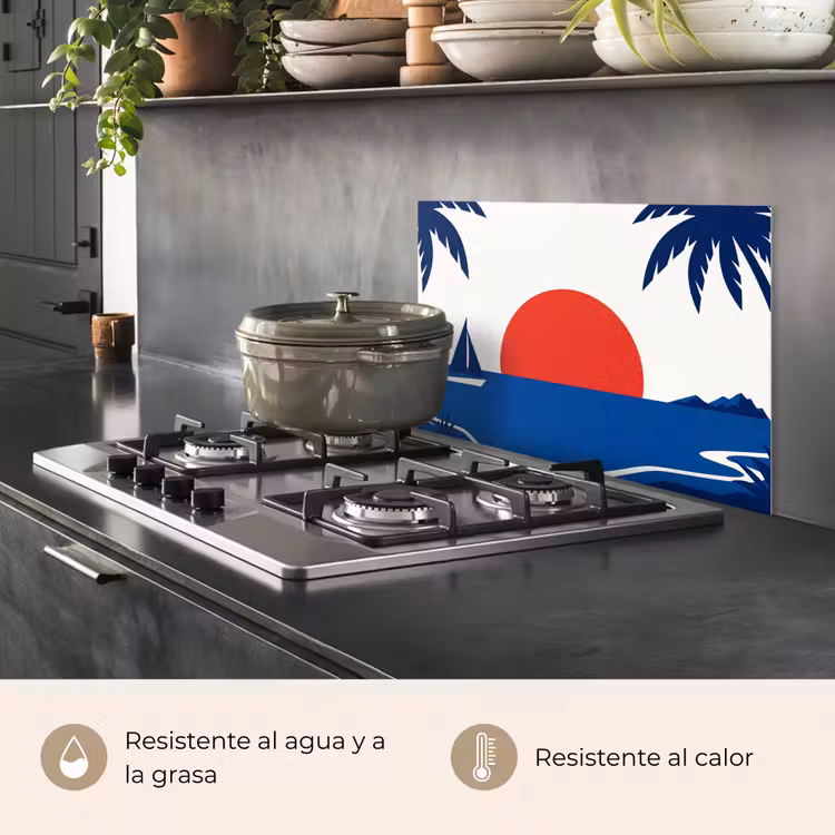 Salpicaderos de cocina - Puesta de sol - Mar - Palmera - Tropical - Moderno — 2
