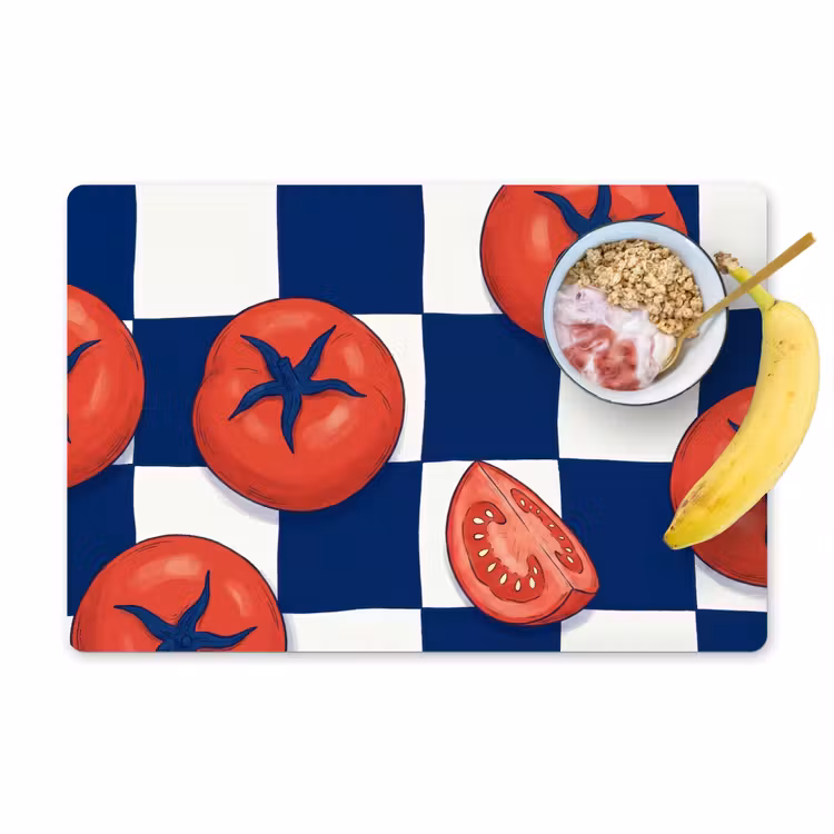 Salvamantel – 6 piezas - Comida - Tomates - Cocina - Ilustración - Rojo-Azul — 1