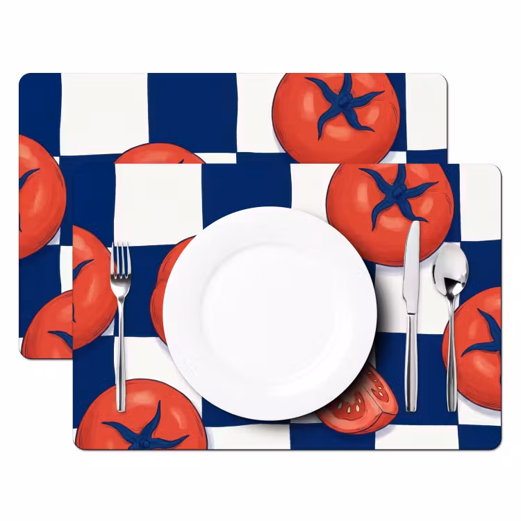 Salvamantel – 6 piezas - Comida - Tomates - Cocina - Ilustración - Rojo-Azul — 2