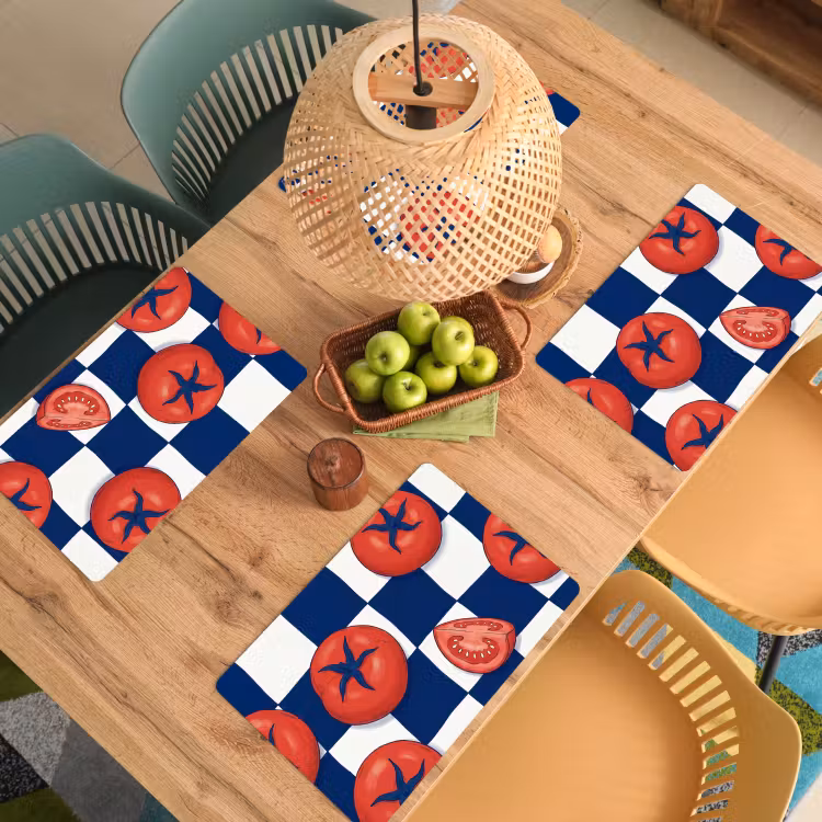 Salvamantel – 6 piezas - Comida - Tomates - Cocina - Ilustración - Rojo-Azul — 3