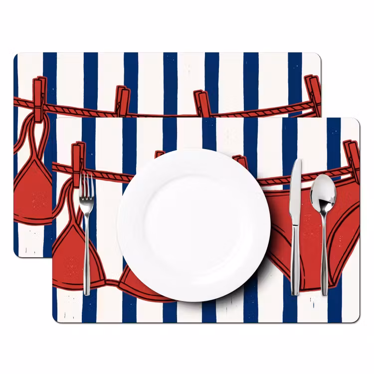 Salvamantel – 6 piezas - Trajes de baño - Tendedero - Verano - Ilustración - Rojo — 2