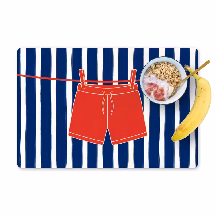Salvamantel – 6 piezas - Pantalones cortos - Tendedero - Verano - Ilustración - Rojo — 1