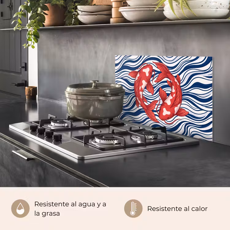 Salpicaderos de cocina - Peces - Agua - Naturaleza - Ilustración - Rojo — 2