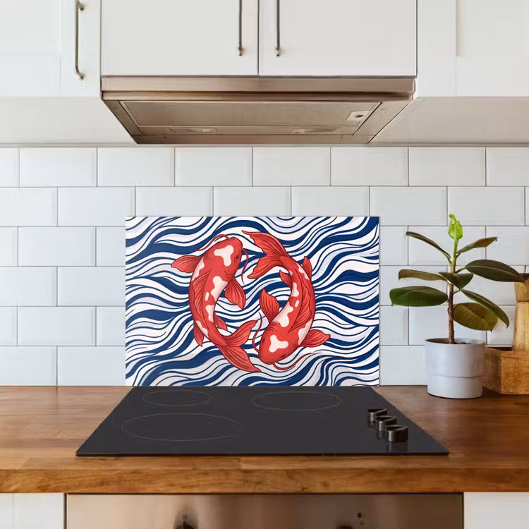 Salpicaderos de cocina - Peces - Agua - Naturaleza - Ilustración - Rojo — 3