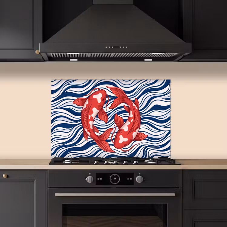 Salpicaderos de cocina - Peces - Agua - Naturaleza - Ilustración - Rojo — 5