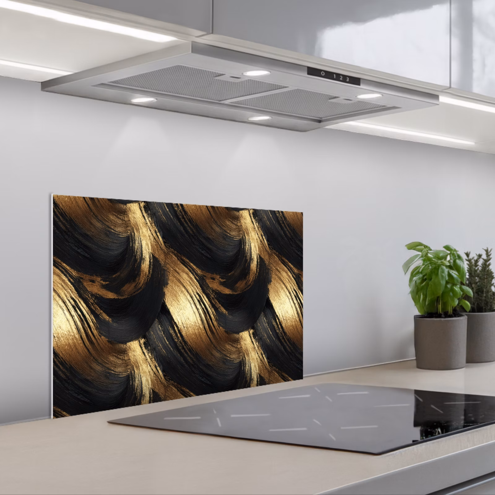 Salpicaderos de cocina - Pinceladas - Abstracto - Dorado - Negro — 1