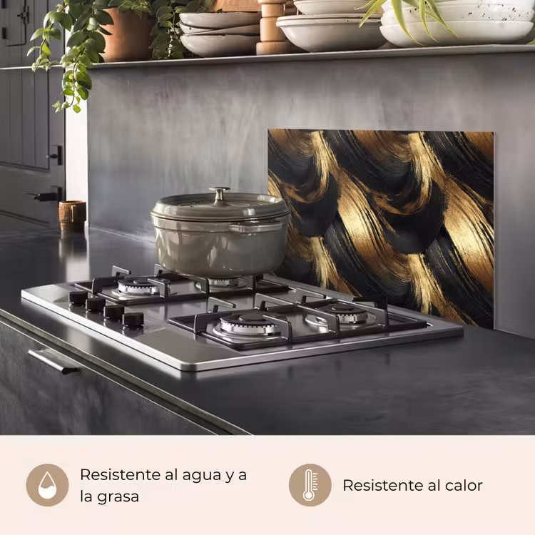 Salpicaderos de cocina - Pinceladas - Abstracto - Dorado - Negro — 2