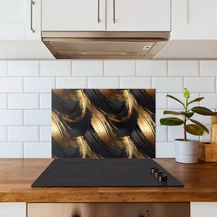 Salpicaderos de cocina - Pinceladas - Abstracto - Dorado - Negro — 3