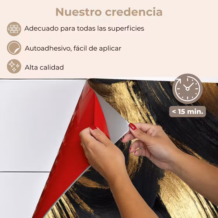Salpicaderos de cocina - Pinceladas - Abstracto - Dorado - Negro — 4