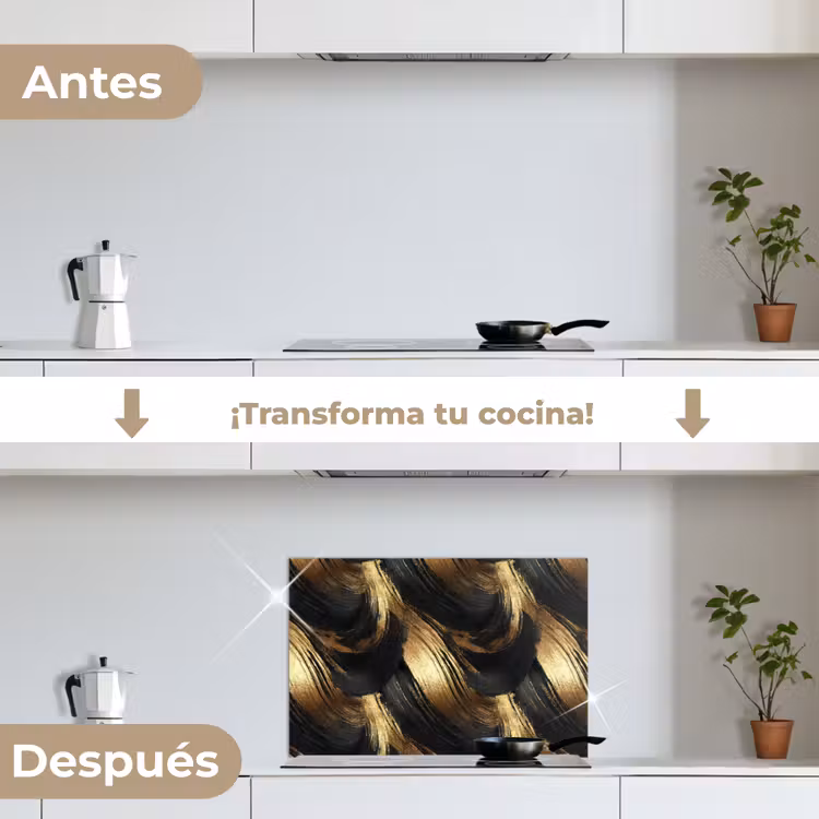 Salpicaderos de cocina - Pinceladas - Abstracto - Dorado - Negro — 7