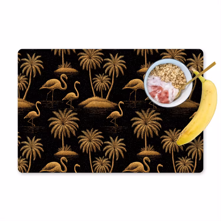 Salvamantel – 6 piezas - Flamenco - Palmeras - Tropical - Dorado - Negro — 1