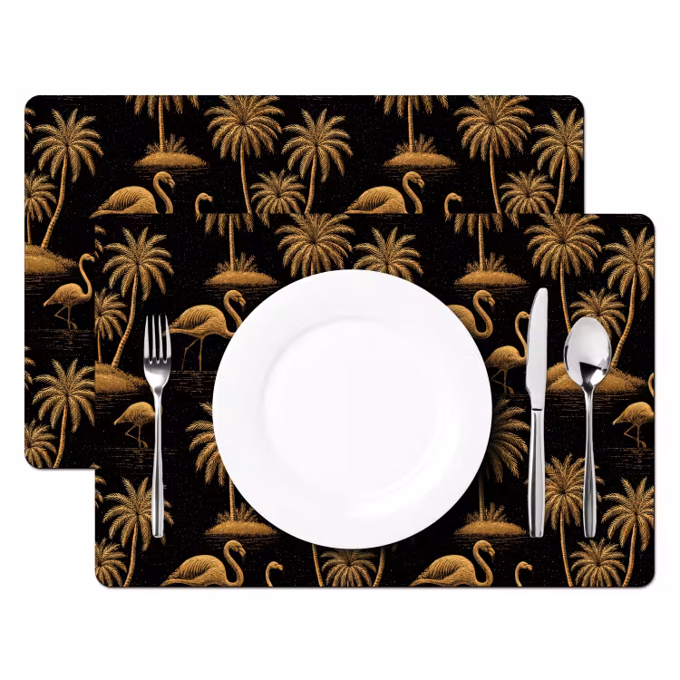 Salvamantel – 6 piezas - Flamenco - Palmeras - Tropical - Dorado - Negro — 2