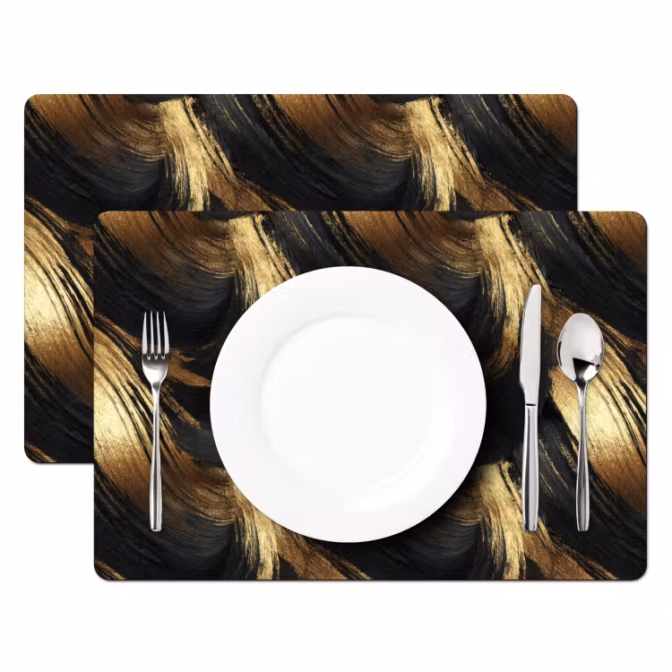 Salvamantel – 6 piezas - Pinceladas - Abstracto - Dorado - Negro — 2