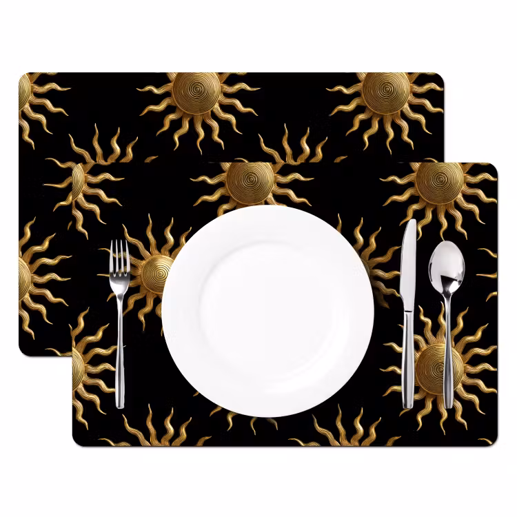 Salvamantel – 6 piezas - Sol - Estampado - Lujo - Dorado - Negro — 2