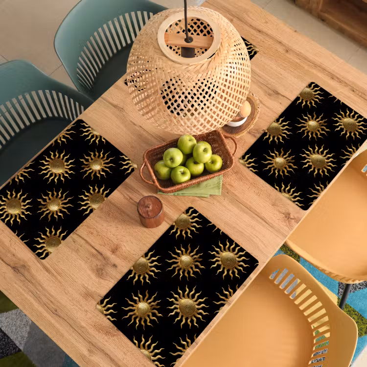 Salvamantel – 6 piezas - Sol - Estampado - Lujo - Dorado - Negro — 3